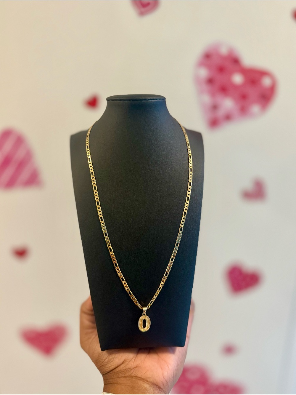 Gold Figaro Chain Necklace with O Pendant - Women Jewelry